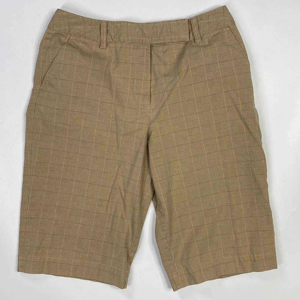 Talbots Plaid Brown Cotton Stretch Bermuda Shorts Size 8